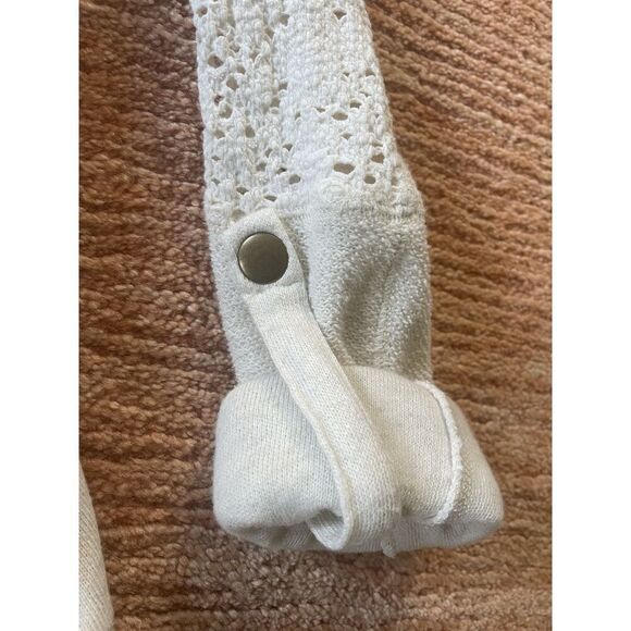 Free People Women’s Crochet Knit Hoodie Cardigan XS Asymmetrical Zip Roll Tab - Picture 6 of 10